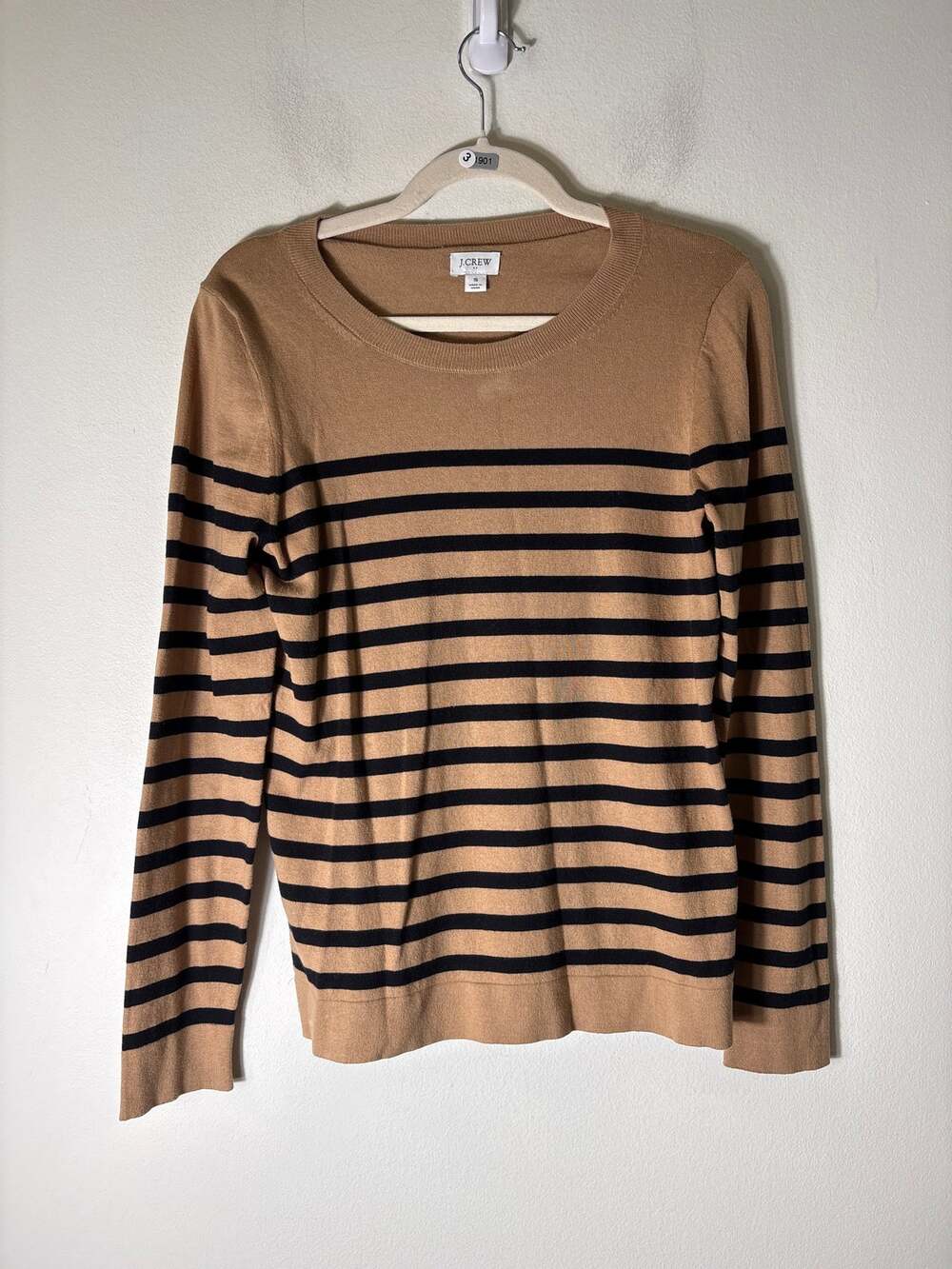 J.Crew Tan and Black Stripe Long Sleeve Knit Shirt Sz S